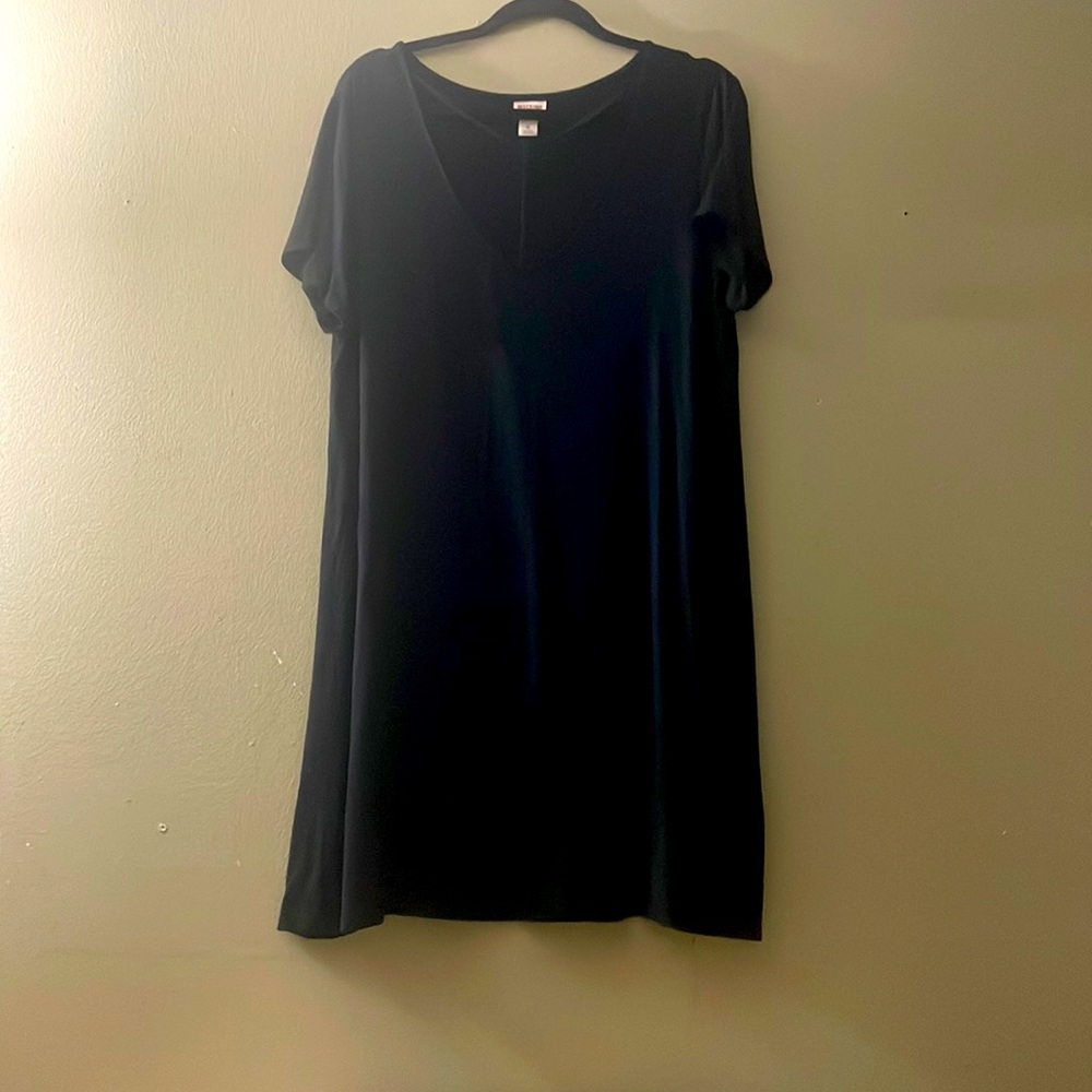 Black T-shirt dress with neckline detail